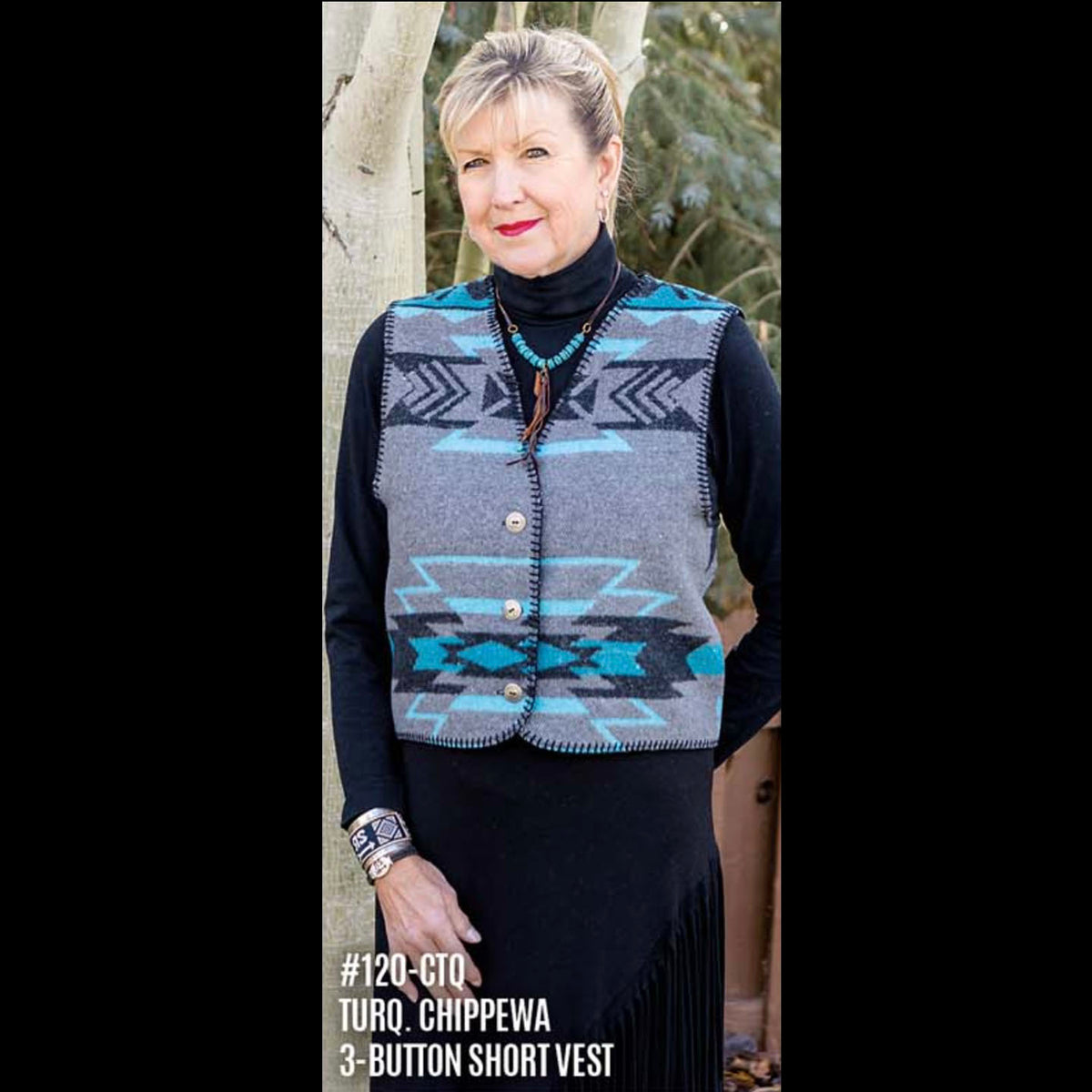 3-Button Vest - Turquoise Chippewa - Rhonda Stark - 120CTQ