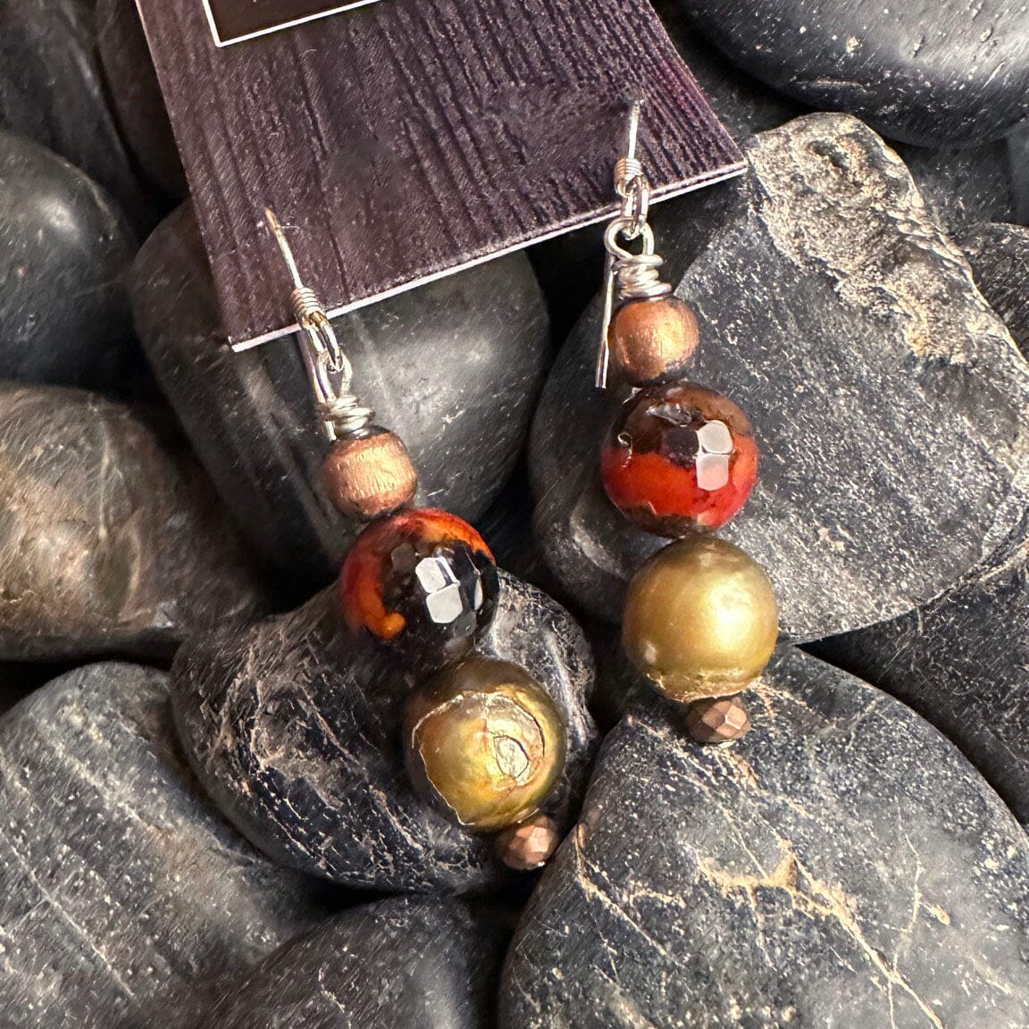 Agate & Pearl & Copper Earrings - ESZ250