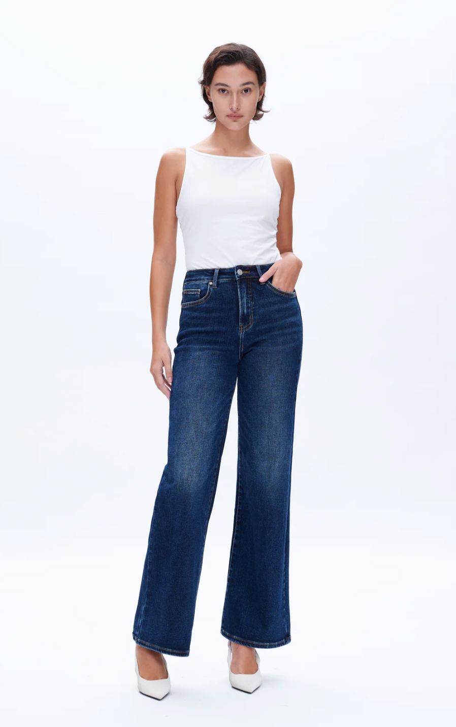 Bayeas High Rise/Wide Leg Jeans - Deep Sea - BY8136