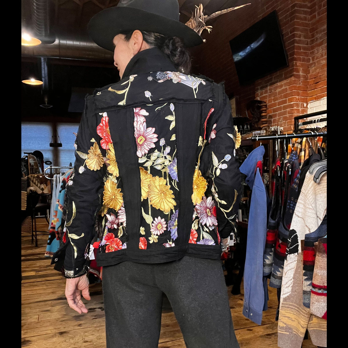 Black Denim / Sheer Floral Jacket - BSA49