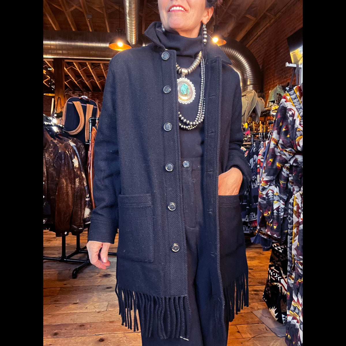 Black Jolene Wool Fringed Jacket - Pendleton - TF650