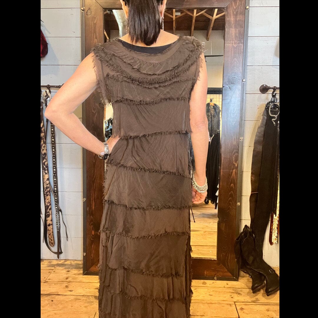 Chocolate Tiered Silk Maxi Dress - DGG2-CC