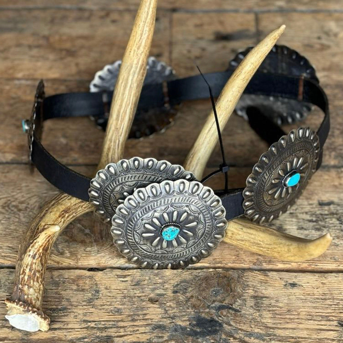 Embossed Concho Belt w/Turquoise - BBAR22-T