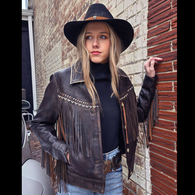 Embroidered Fringe Jacket - Chocolate - Scully - JSY36