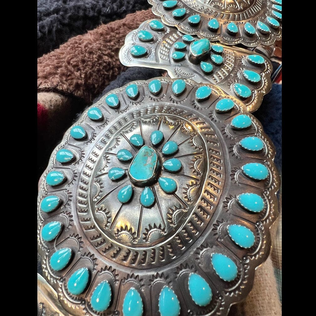 German Silver/Blue Turquoise Enamel/Stone Concho Belt - BBAR9