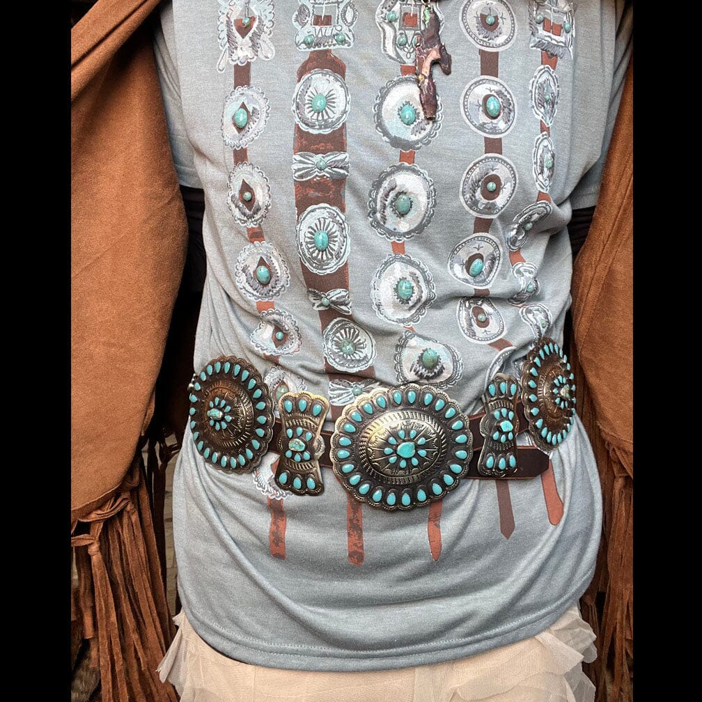 German Silver/Blue Turquoise Enamel/Stone Concho Belt - BBAR9