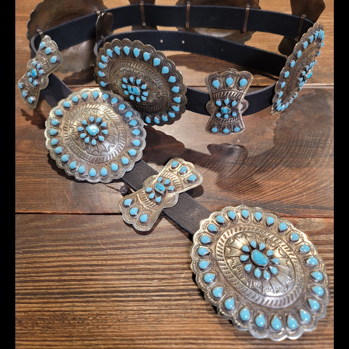 German Silver/Blue Turquoise Enamel/Stone Concho Belt - BBAR9