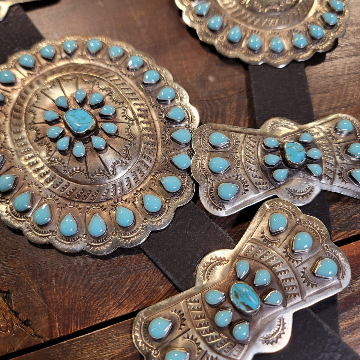 German Silver/Blue Turquoise Enamel/Stone Concho Belt - BBAR9