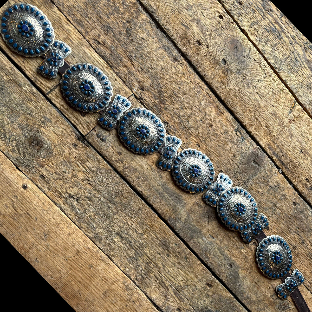 German Sllver / Dark Blue Enamel / Stone Concho Belt - BBAR29