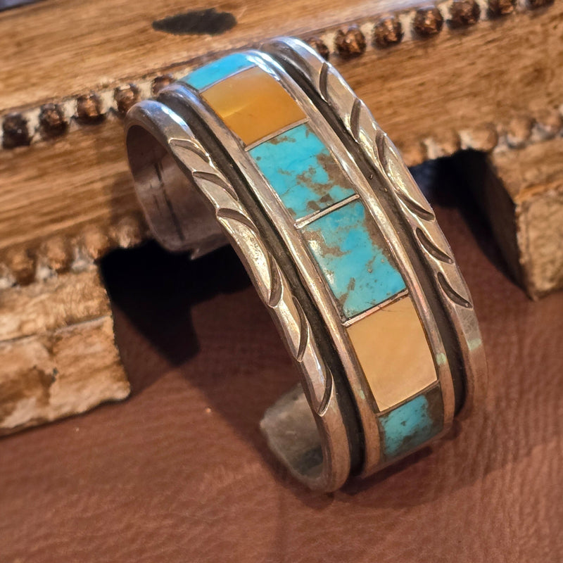 Inlay Turquoise / Mother of Pearl Sterling Silver Cuff - CMH137