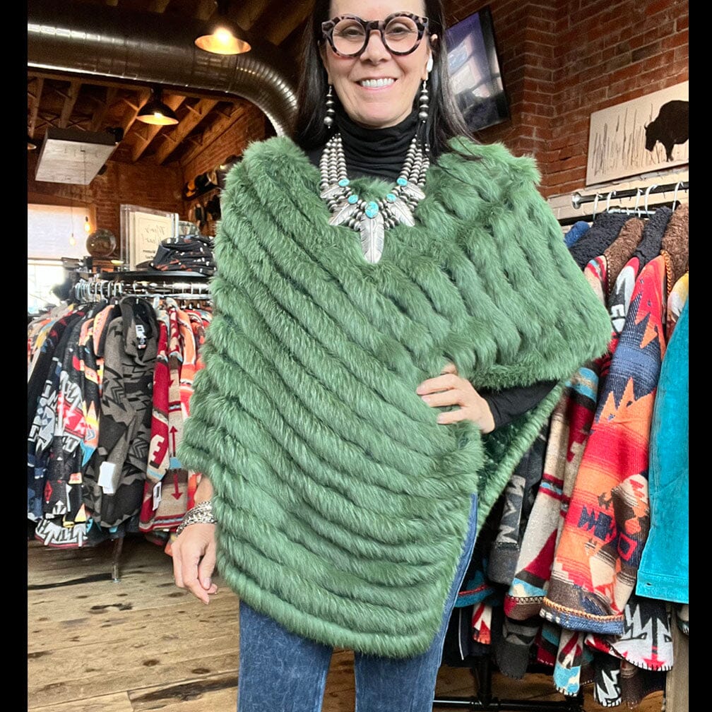 Knitted Rabbit Poncho - Green - PONMK-GR