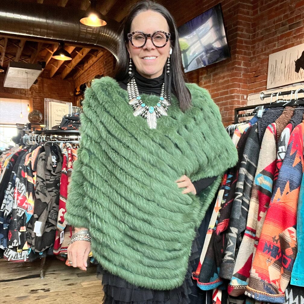 Knitted Rabbit Poncho - Green - PONMK-GR