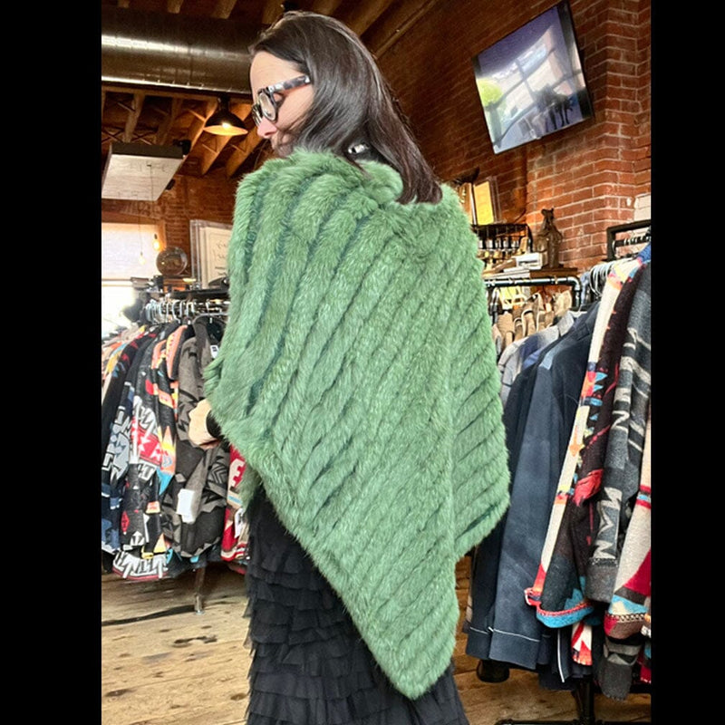 Knitted Rabbit Poncho - Green - PONMK-GR