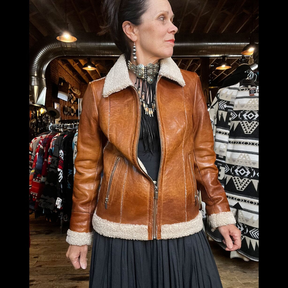 Leather Bomber Jacket - Cognac - Scully - JSY34