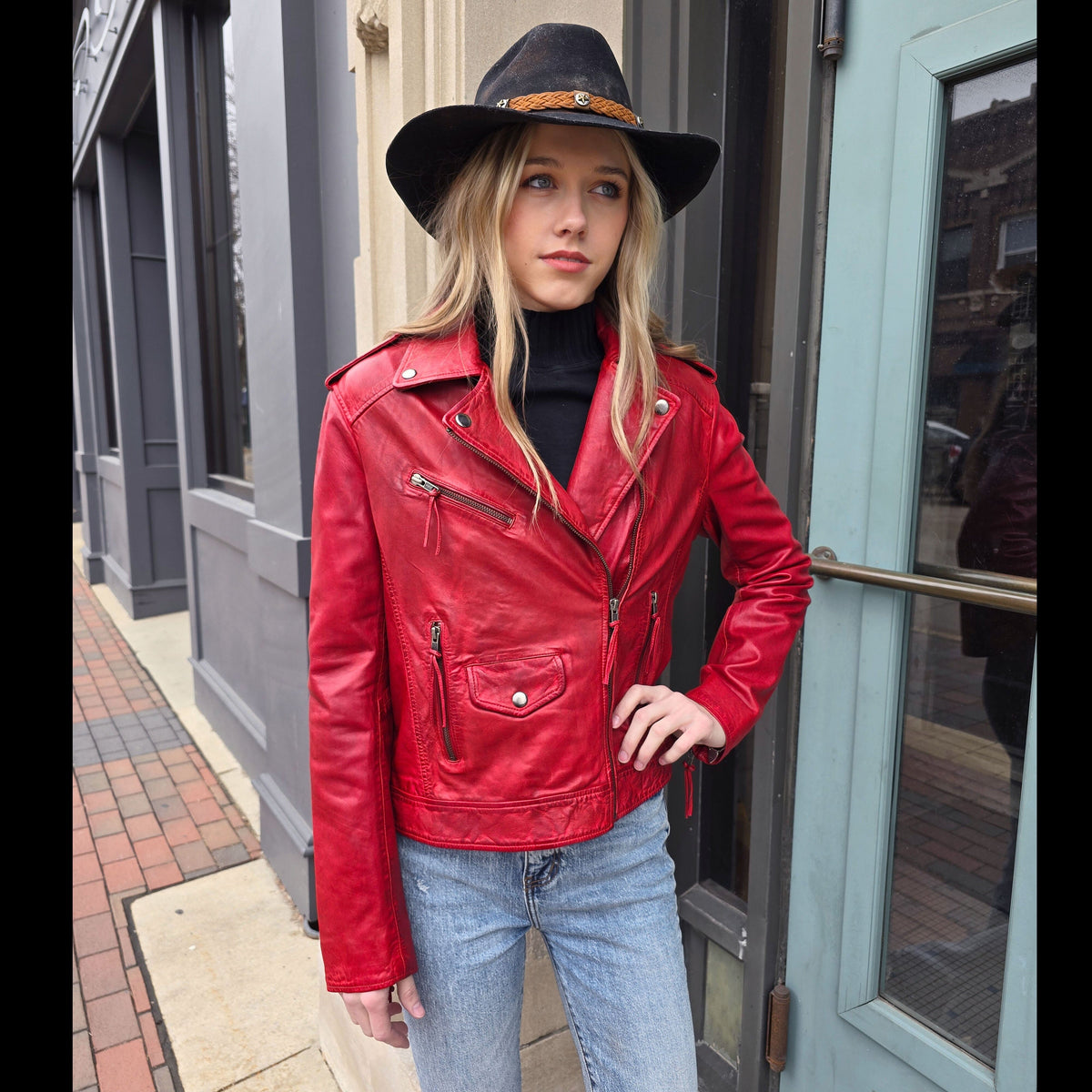 Leather Moto Jacket - Vintage Red - Scully - JSY32