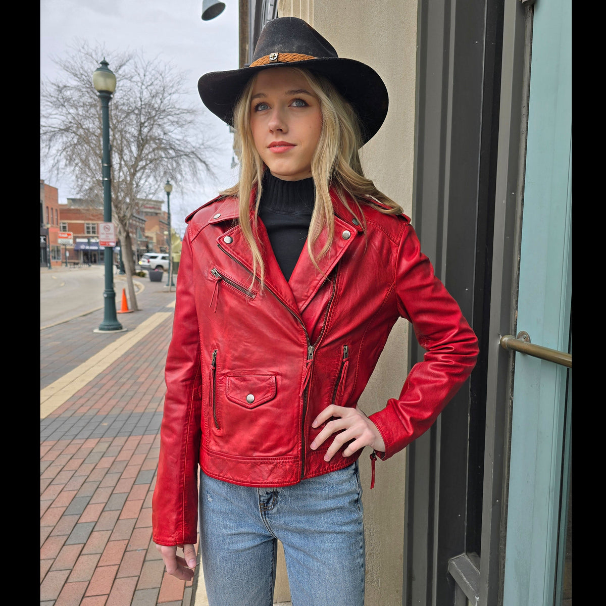 Leather Moto Jacket - Vintage Red - Scully - JSY32