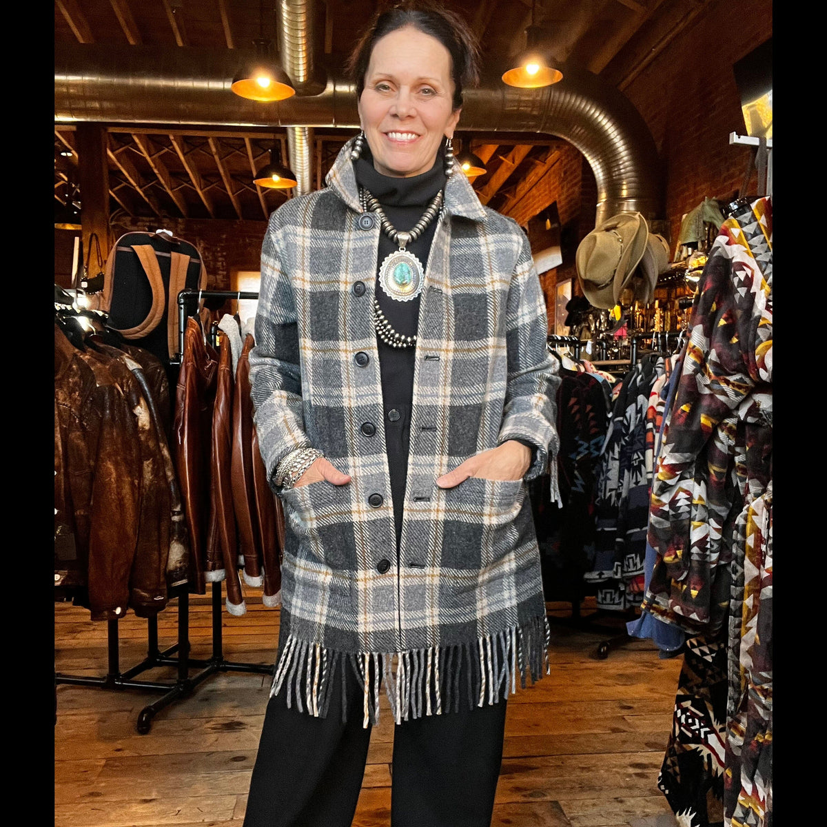 Plaid Jolene Wool Fringed Jacket - Pendleton - TF644