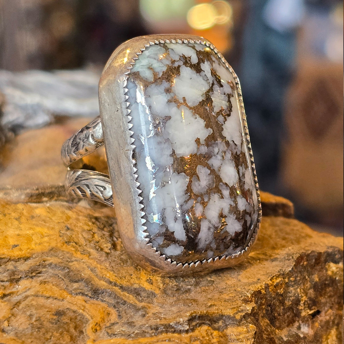Pyrite & White Stone Ring - Size 10 - RMH192