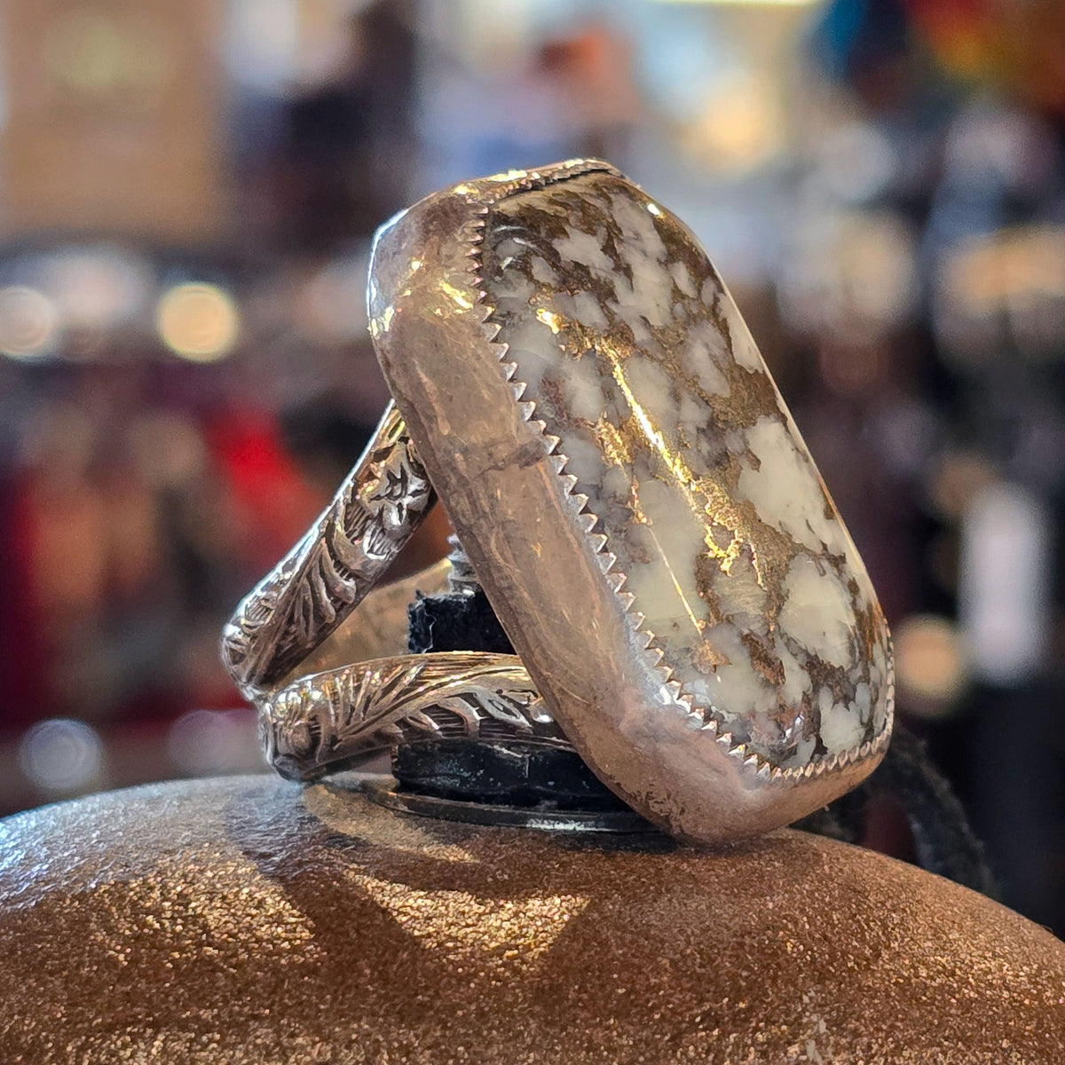 Pyrite & White Stone Ring - Size 10 - RMH192