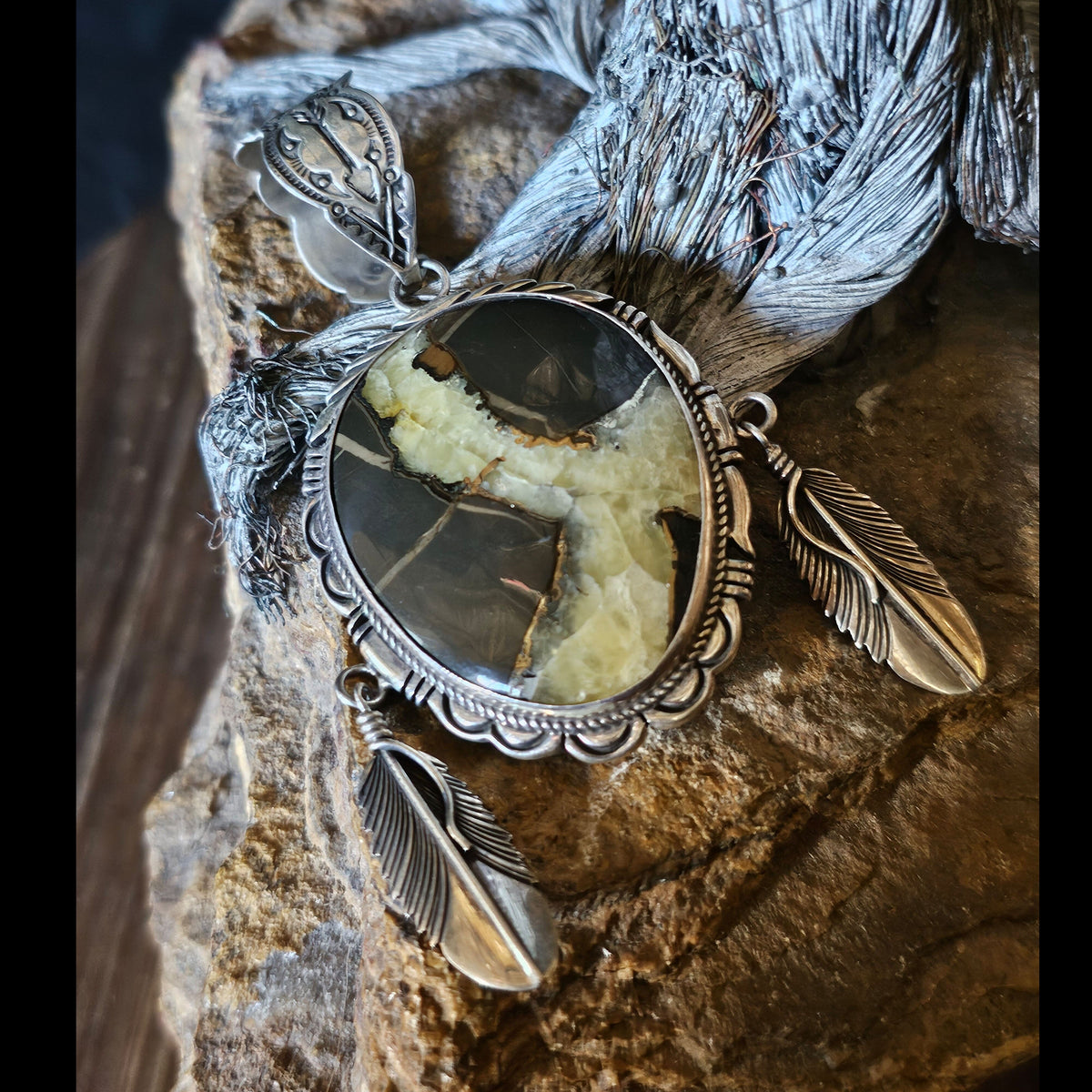 Simbircite Pendant with Feathers - PSW38