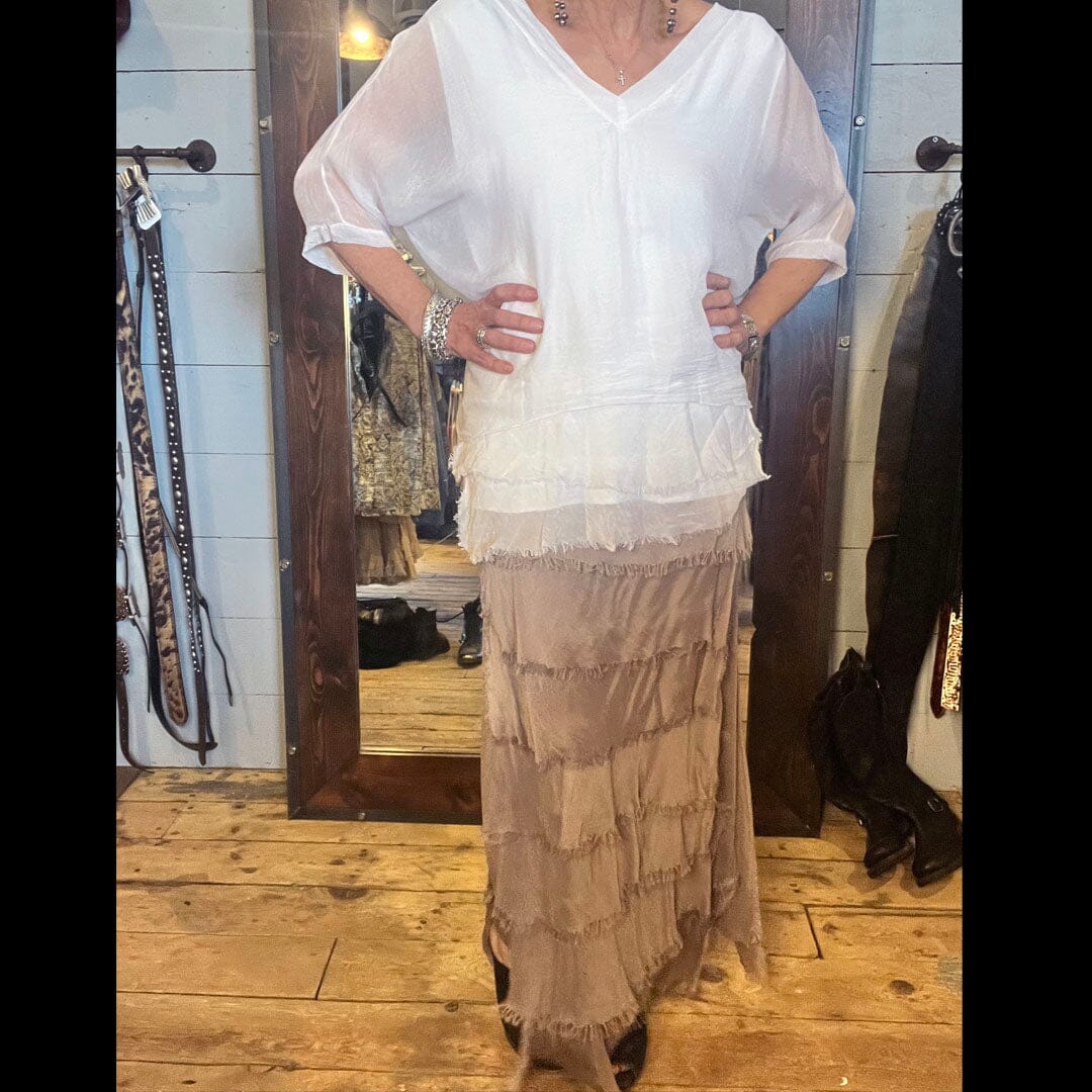 Taupe Tiered Silk Skirt - KGG1-TA