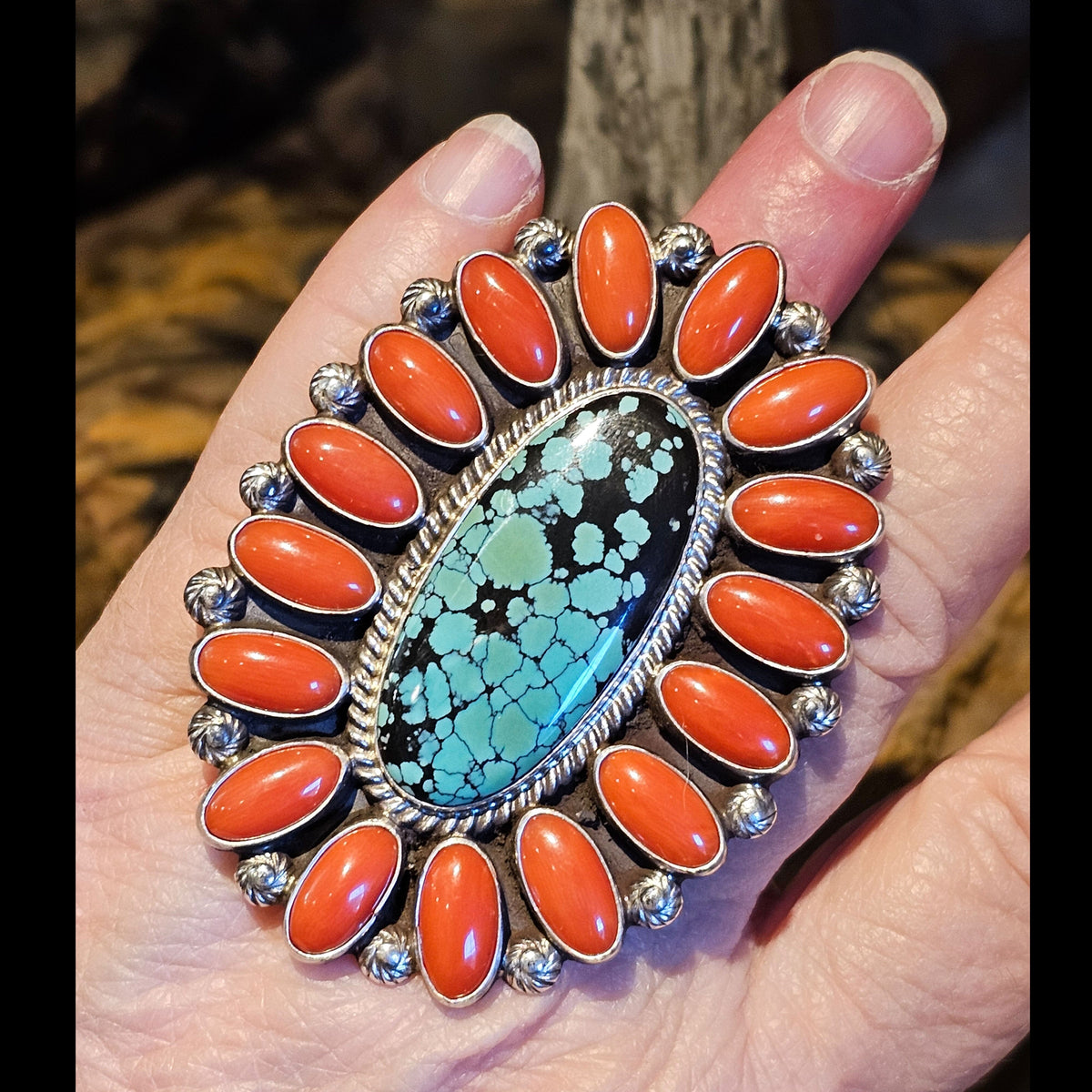 Turquoise and Red Coral Ring - Size 5.5 - RSW17