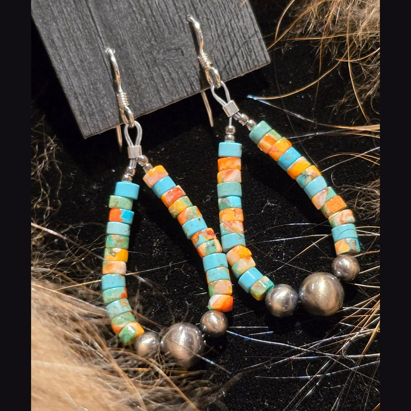 Turquoise / Spiny O / Silver Pearl Earrings - ESZ181