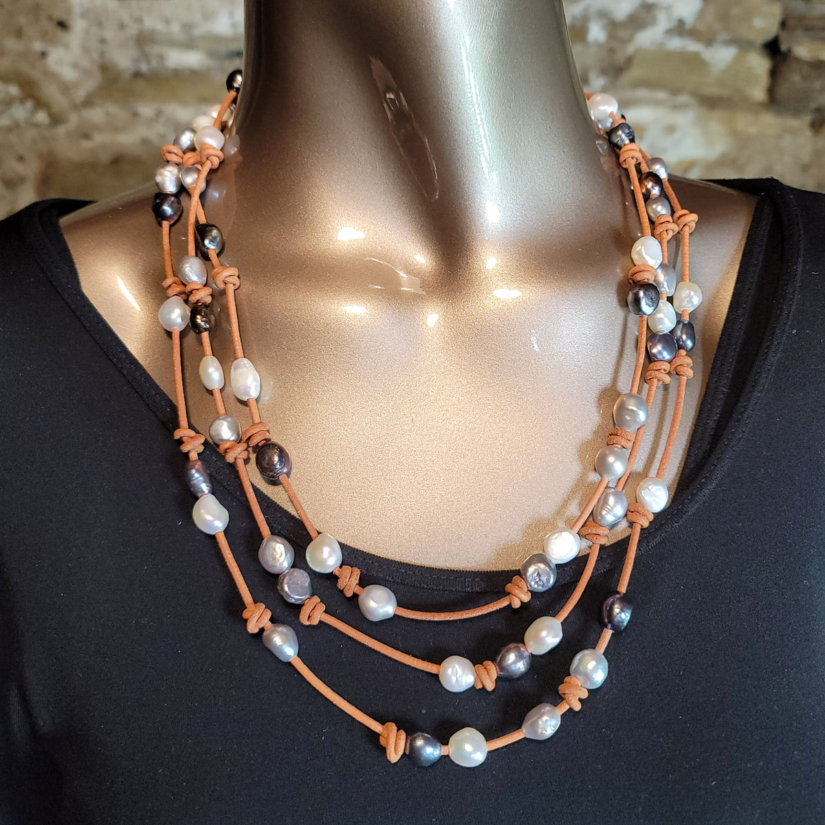 80" Multi Pearl/Leather Knotted Wrap Necklace - NPM1