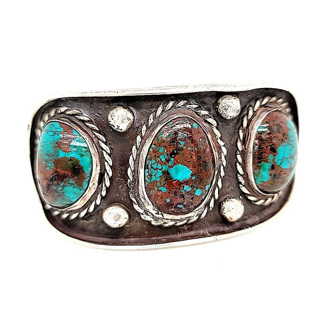 Bisbee Turquoise. 3-Stone Cuff - CMH25