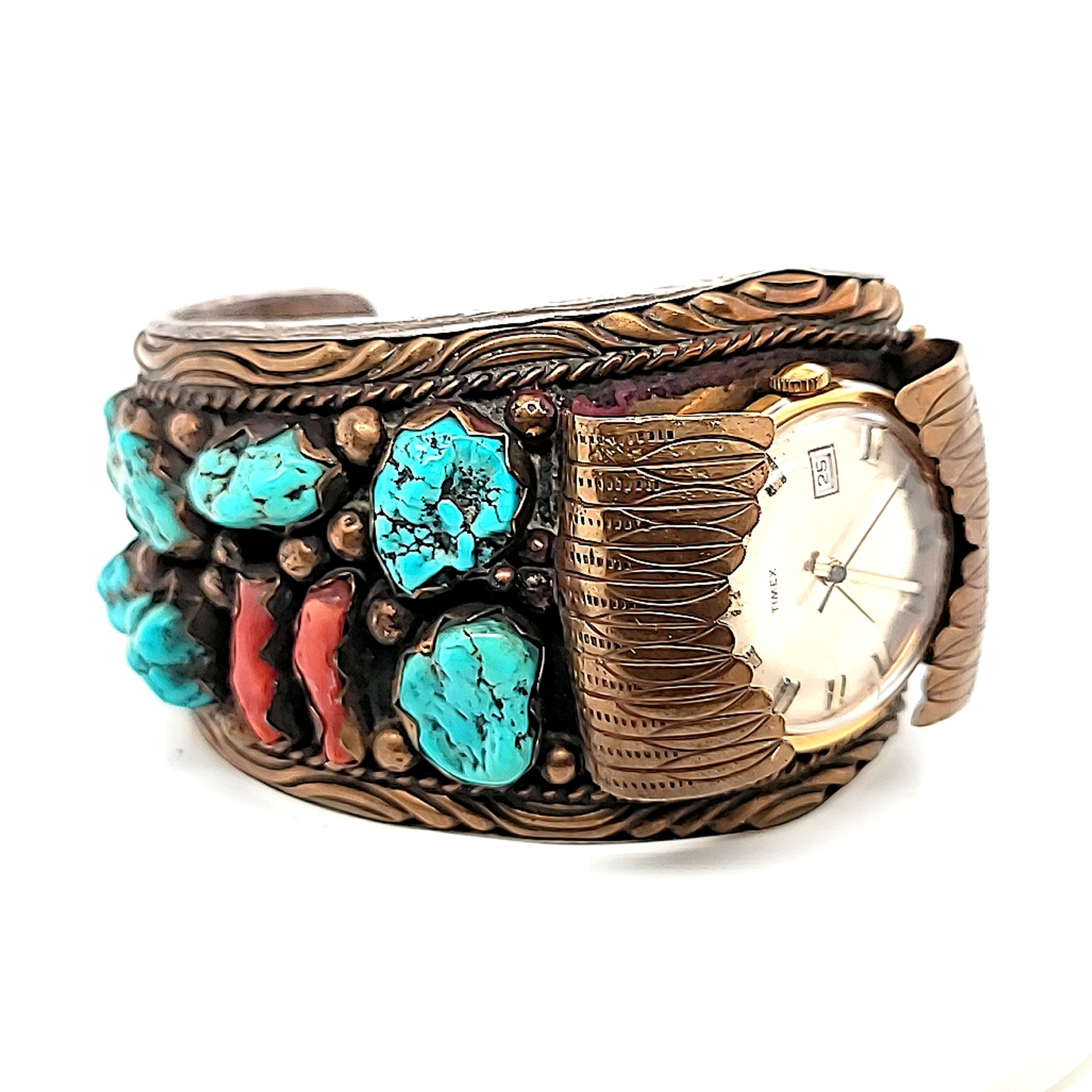 Retailer Silver, turquoise, and coral watch “cuff”