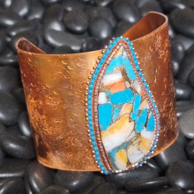 Copper Cuff with Composite Turquoise - Beaded - CSZ7