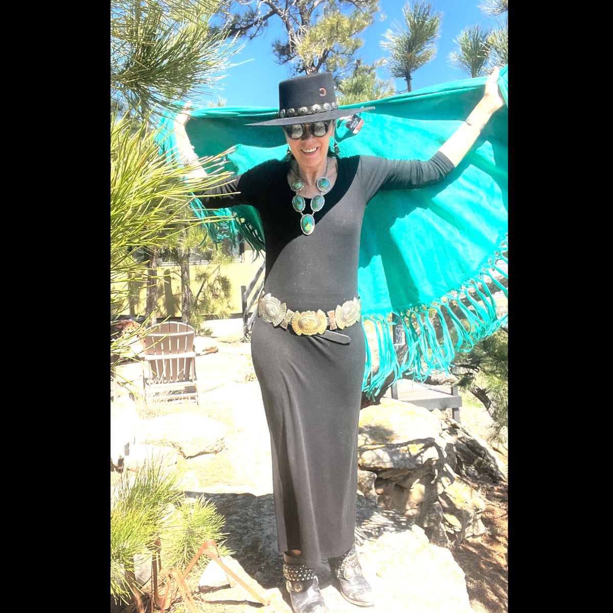 Faux Suede Fringe Shawl - Turquoise - Tasha Polizzi - SHTP3