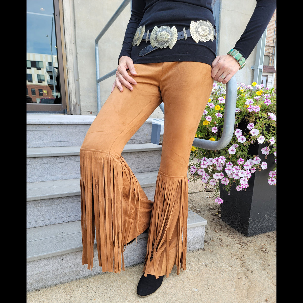 Fringe Faux Suede Pant - Cognac - PTSY6