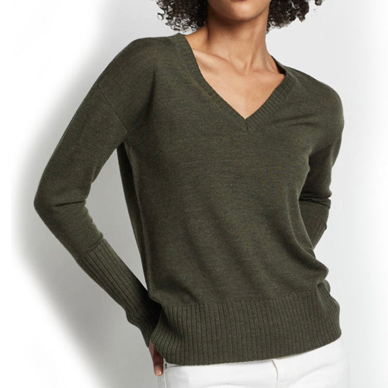 Merino V-Neck Sweater - Olive - SWP86