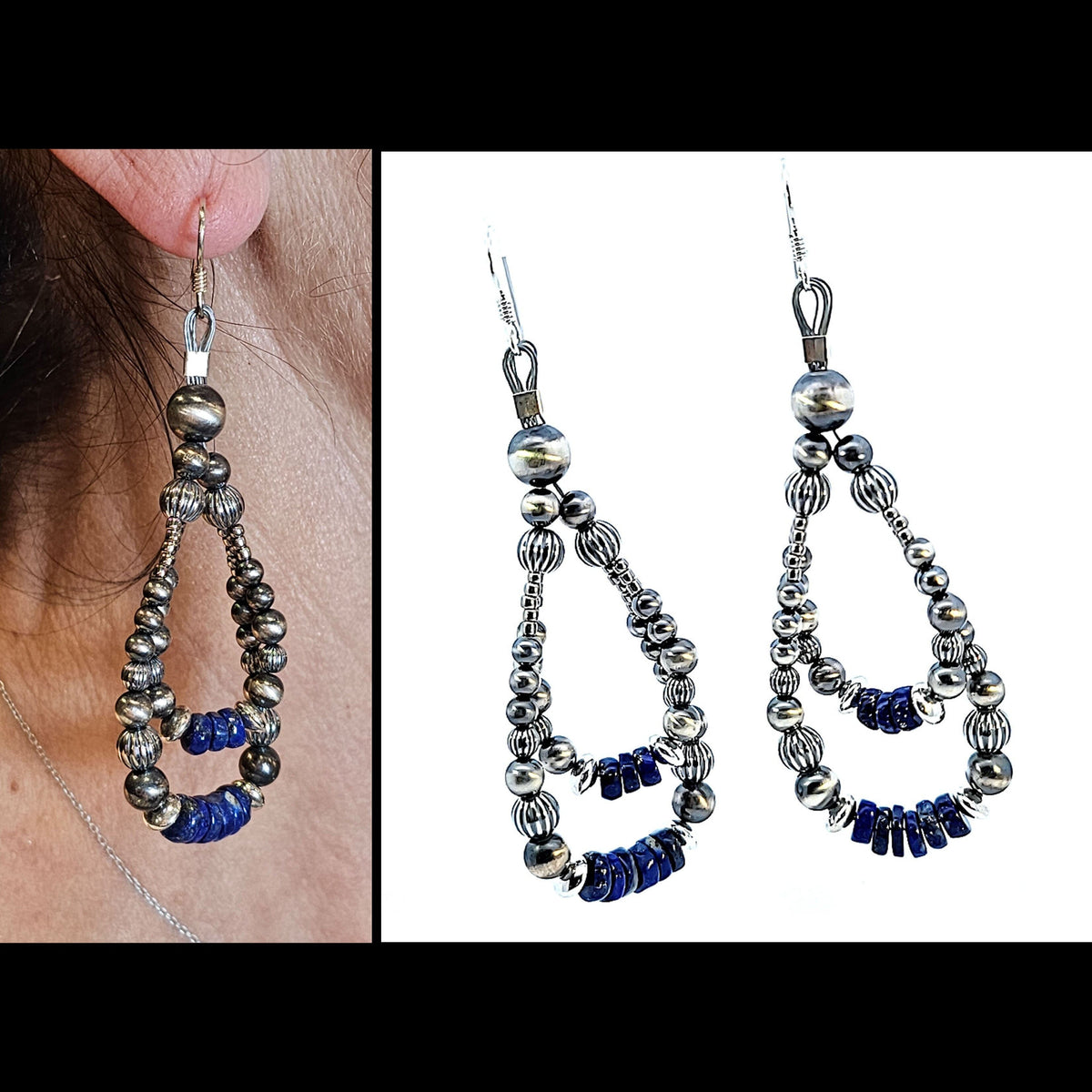 Nav. Pearl/Lapis Loop Earring - ESZ78