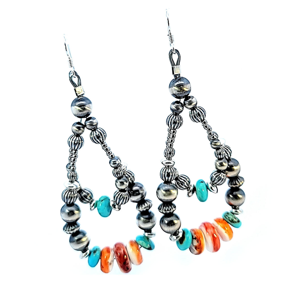 Navajo Pearl/Spiny O/Turq Loop Earrings - ESZ76